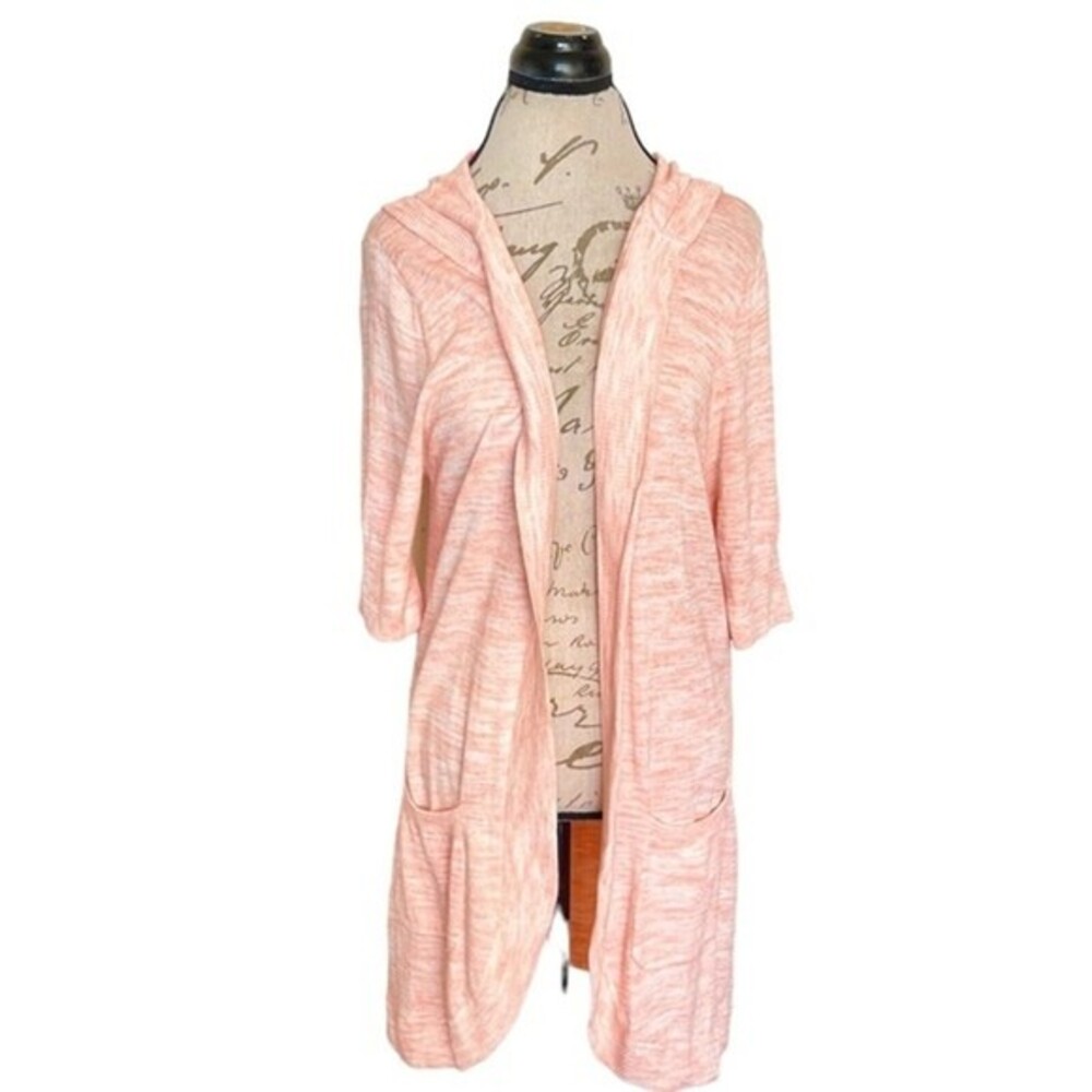 Isaac mizrahi Live Sz Large Cardigan Hoodie Orange Long Duster Sweater Space Dye
